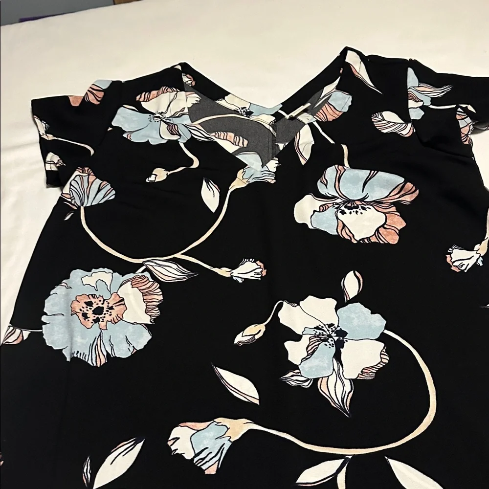 A New Day Black Dress with Blue and White Floral Design